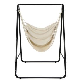 Hanging Padded Hammock Chair with Stand and Heavy Duty Steel (Color: Beige)